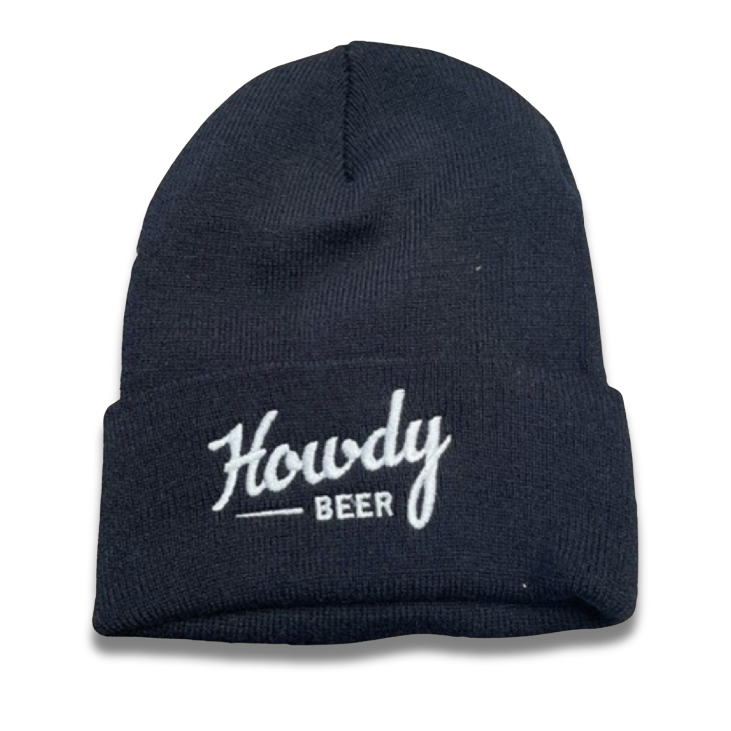 Black beanie with embroidered Howdy Beer logo
