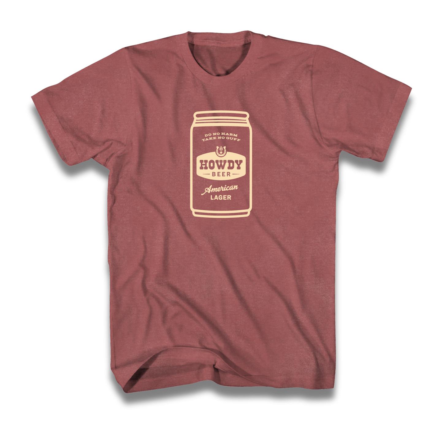 Red beer tee with Howdy Beer can