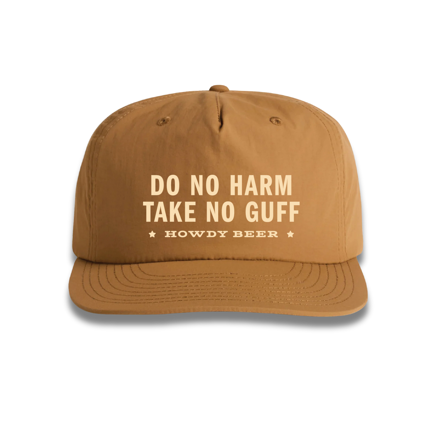 Brown Howdy Beer hat with text