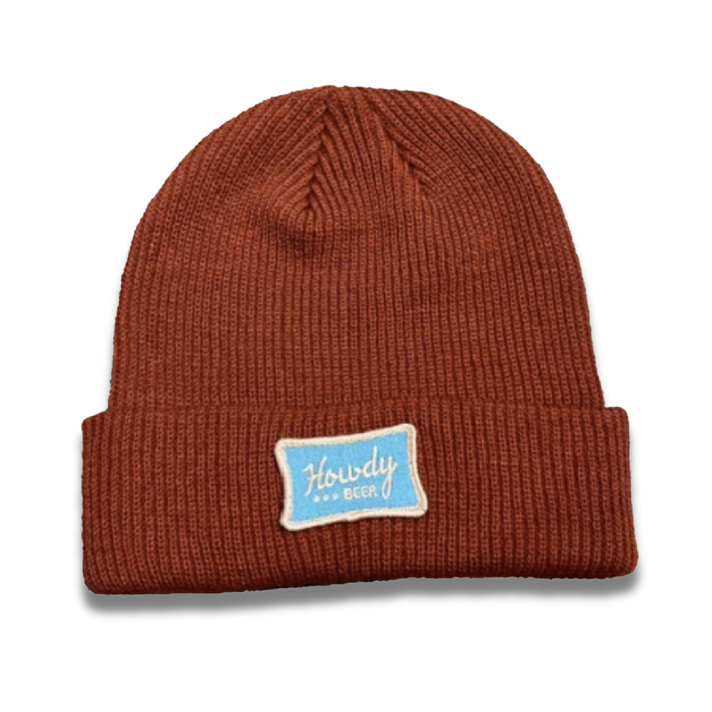 Rust colored brewery beanie with patch