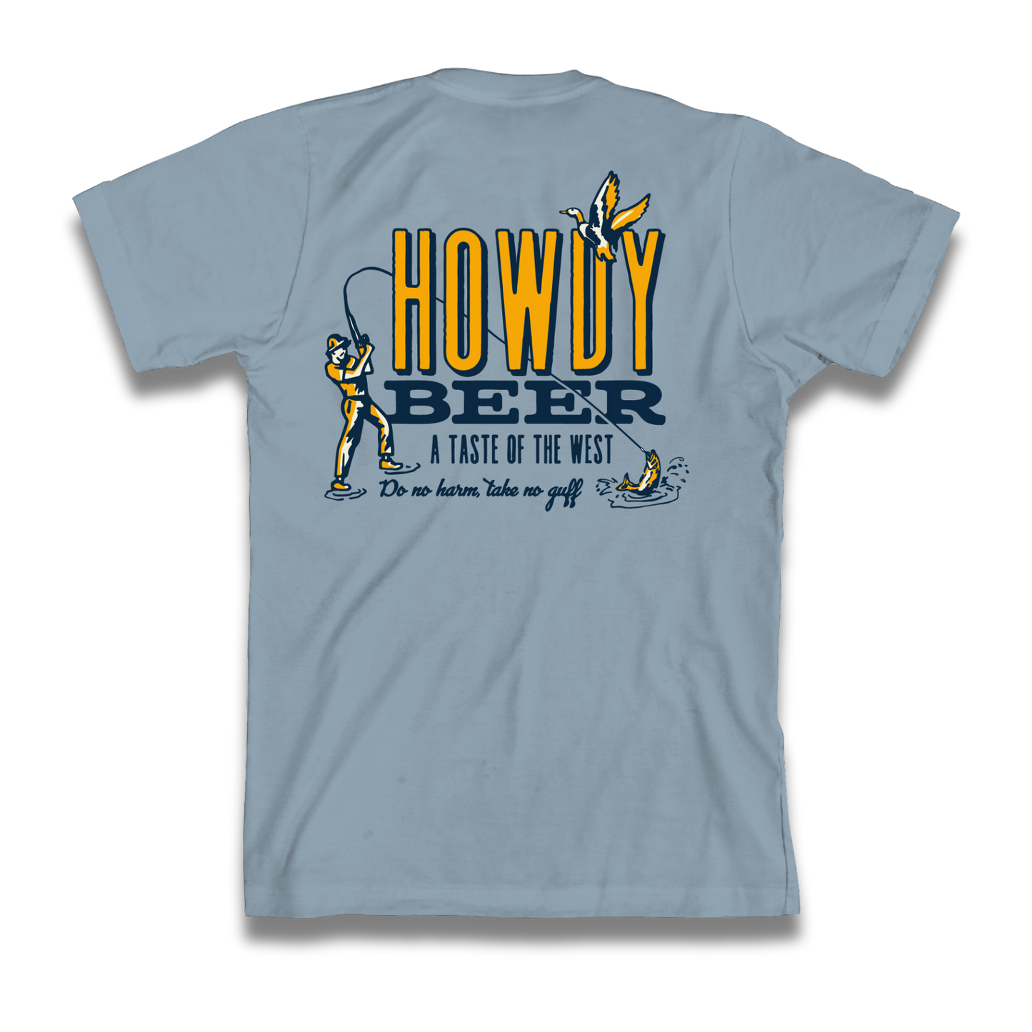 Light blue t-shirt with 'Howdy Beer' graphic design on a white background