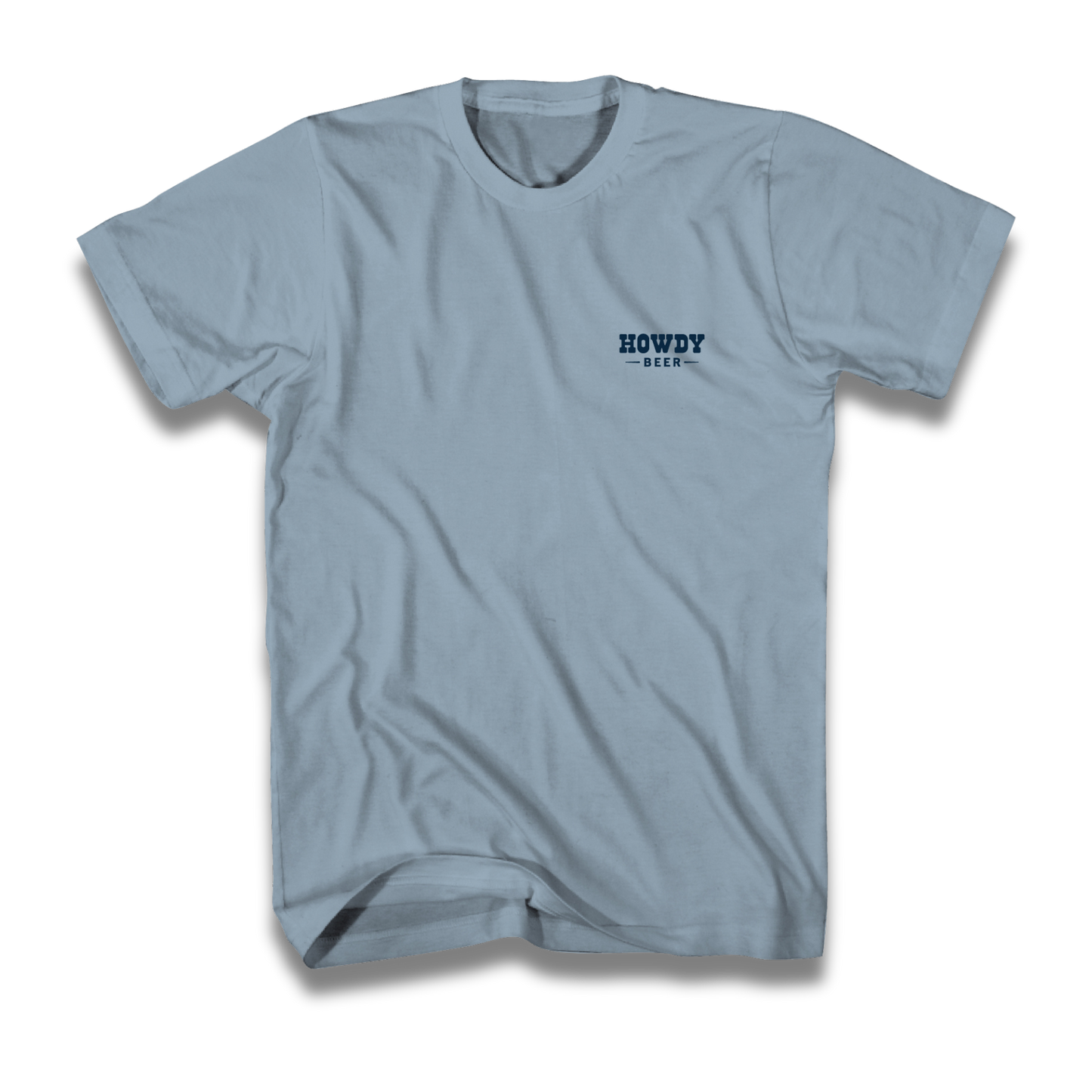 Light blue t-shirt with 'HOWDY' text on a white background