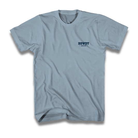 Light blue t-shirt with 'HOWDY' text on a white background
