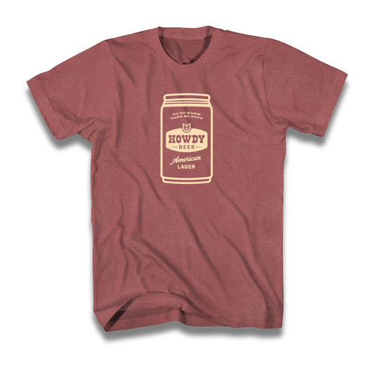 Red beer tee with Howdy Beer can 