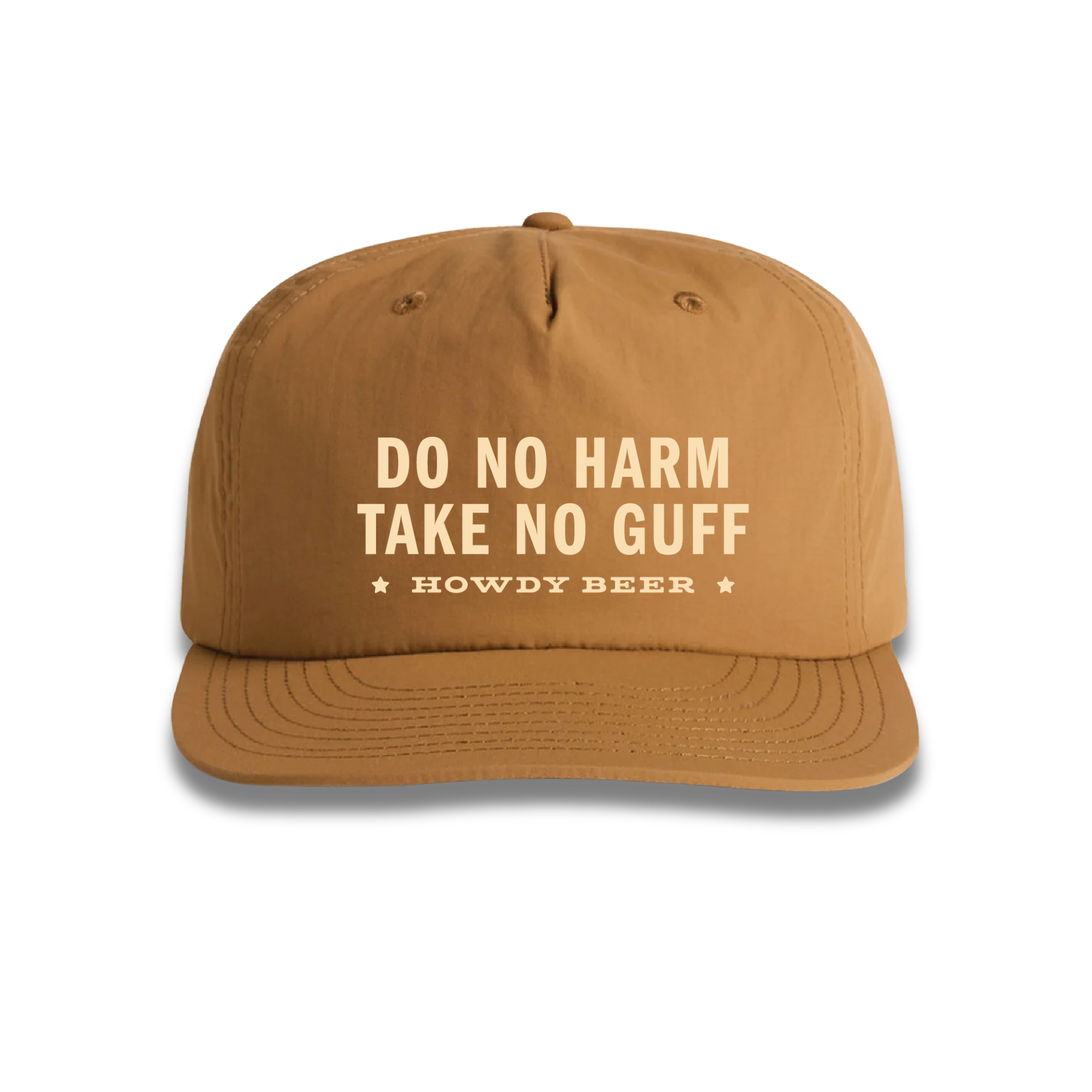 Brown Howdy Beer hat with text