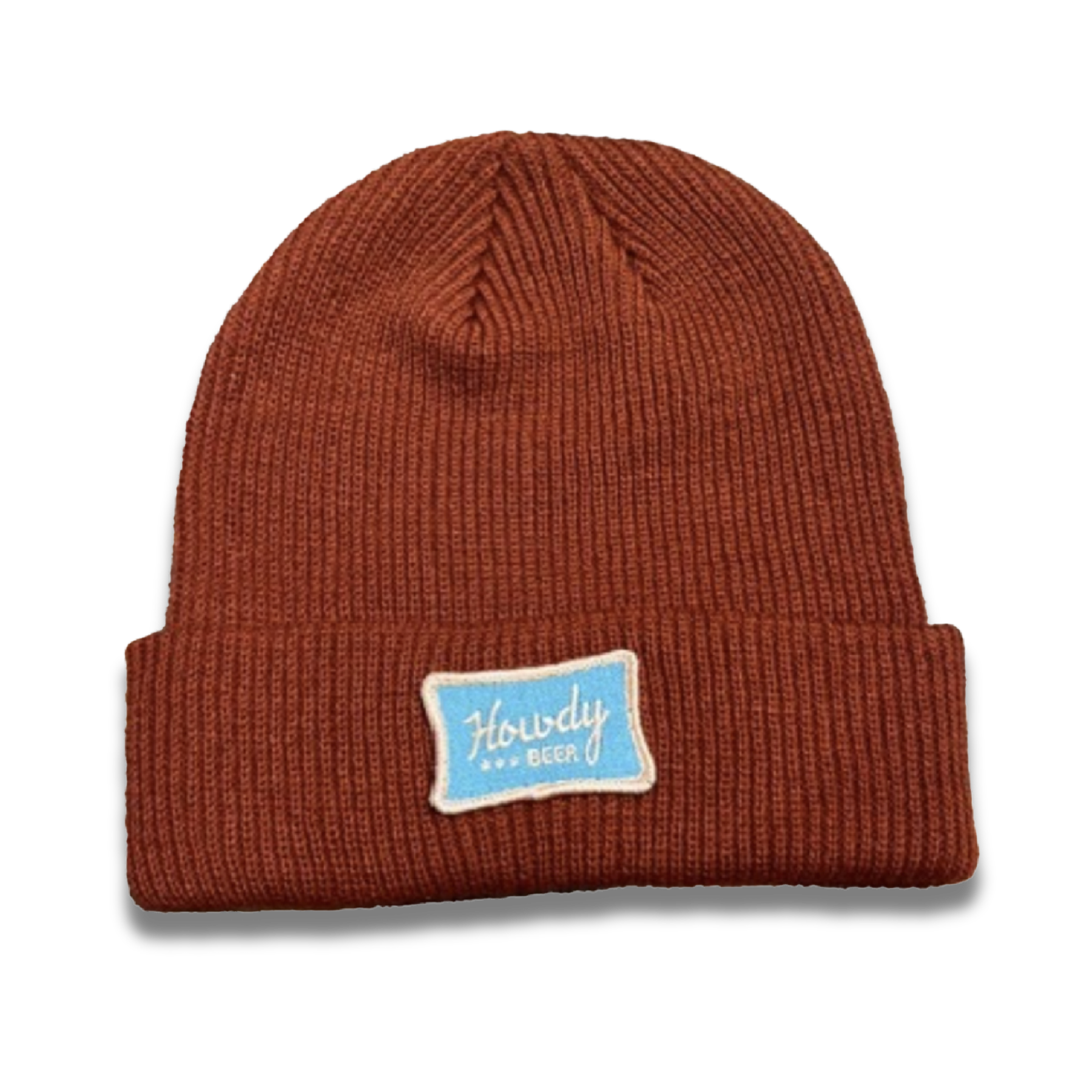 Rust colored brewery beanie with patch