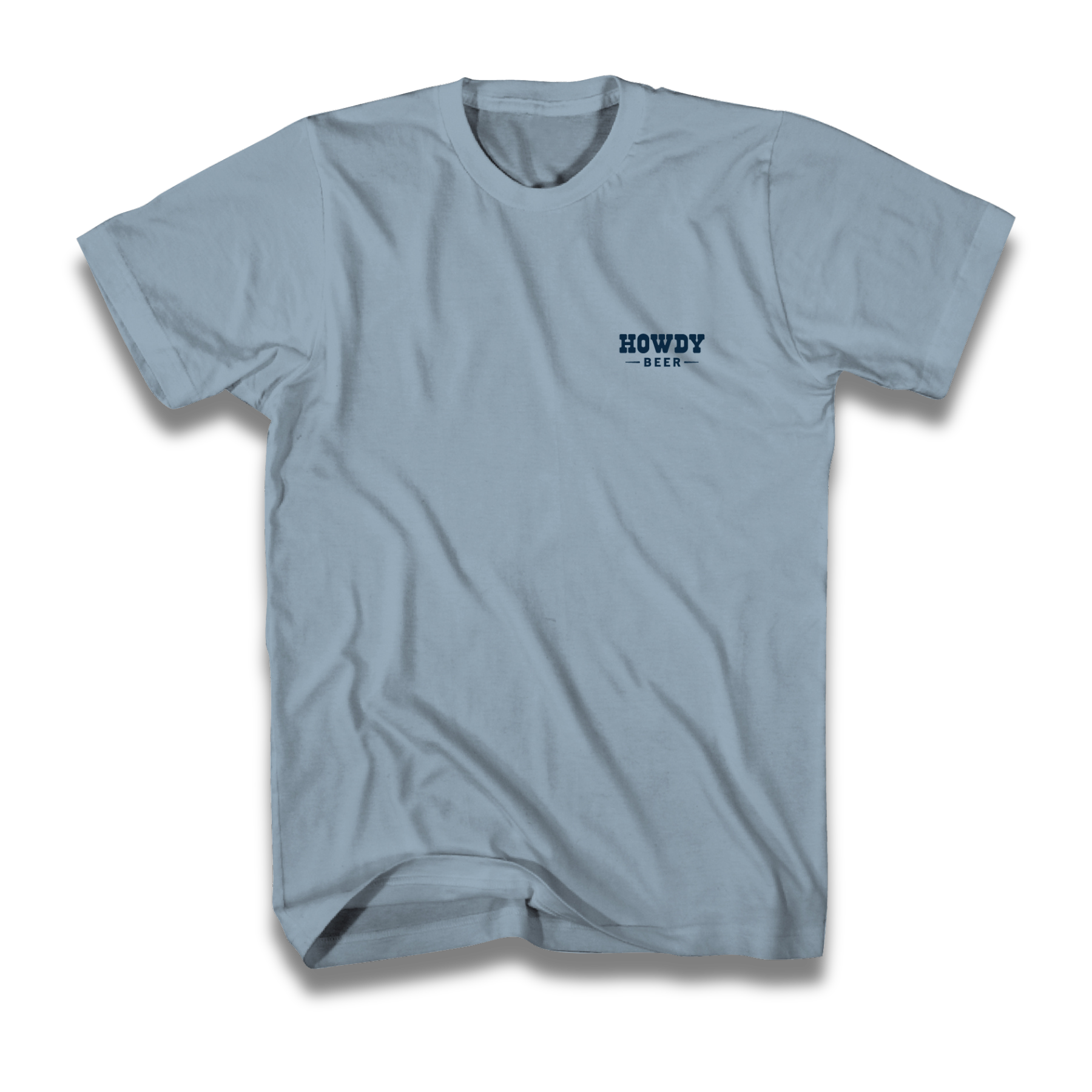Light blue t-shirt with 'HOWDY' text on a white background